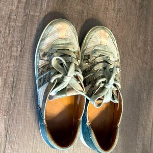 Frye sage green snake print sneakers